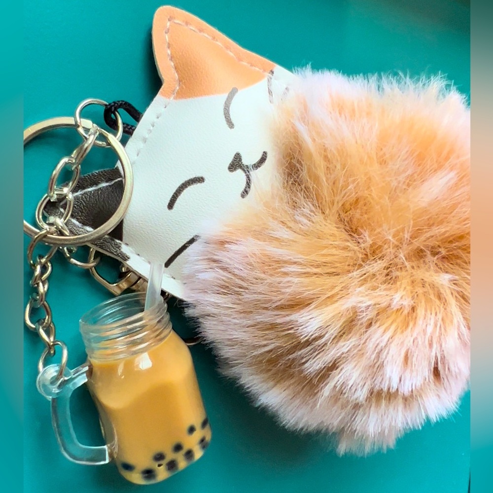 Fluffy Kitty & Boba Tea Key Chain
